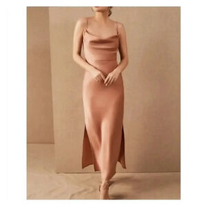 NWT BHLDN Cali Satin Cowl Neck Midi Slip Dress Sedona 0 New Anthropologie